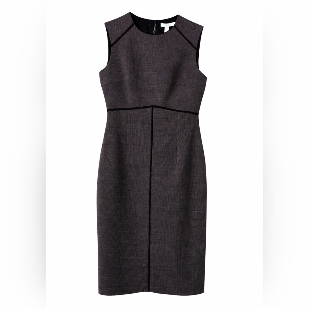Hugo Boss Sleeveless Midi Sheath Dress in Plum with Black Trim